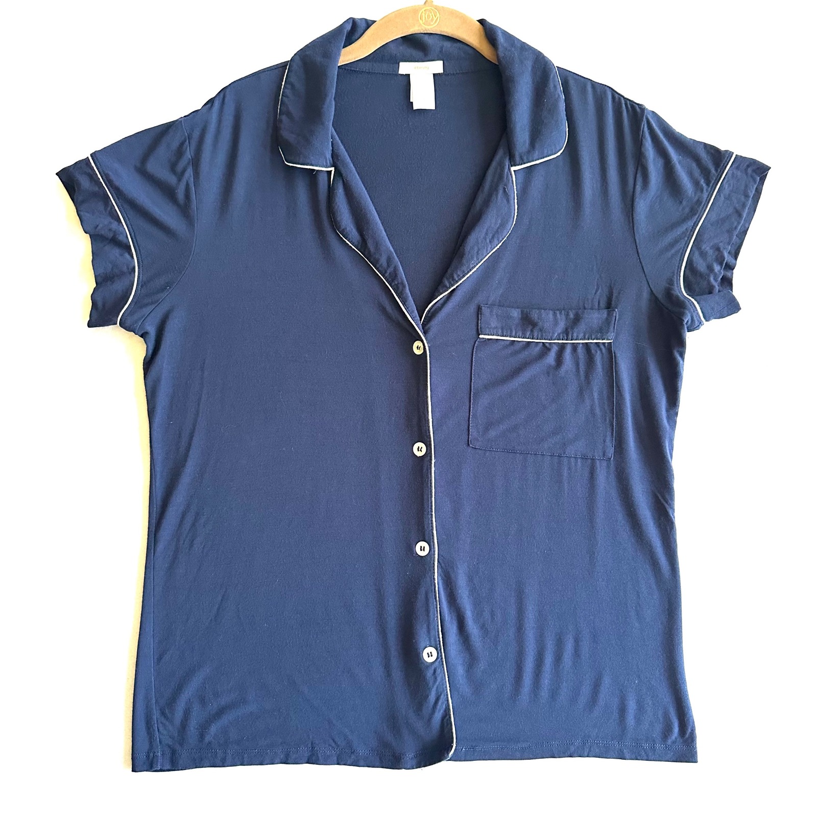 Eberjey S Gisele Short Sleeve Pajama Top Navy Blue Piping Modal Jersey Small — image 2 of 8